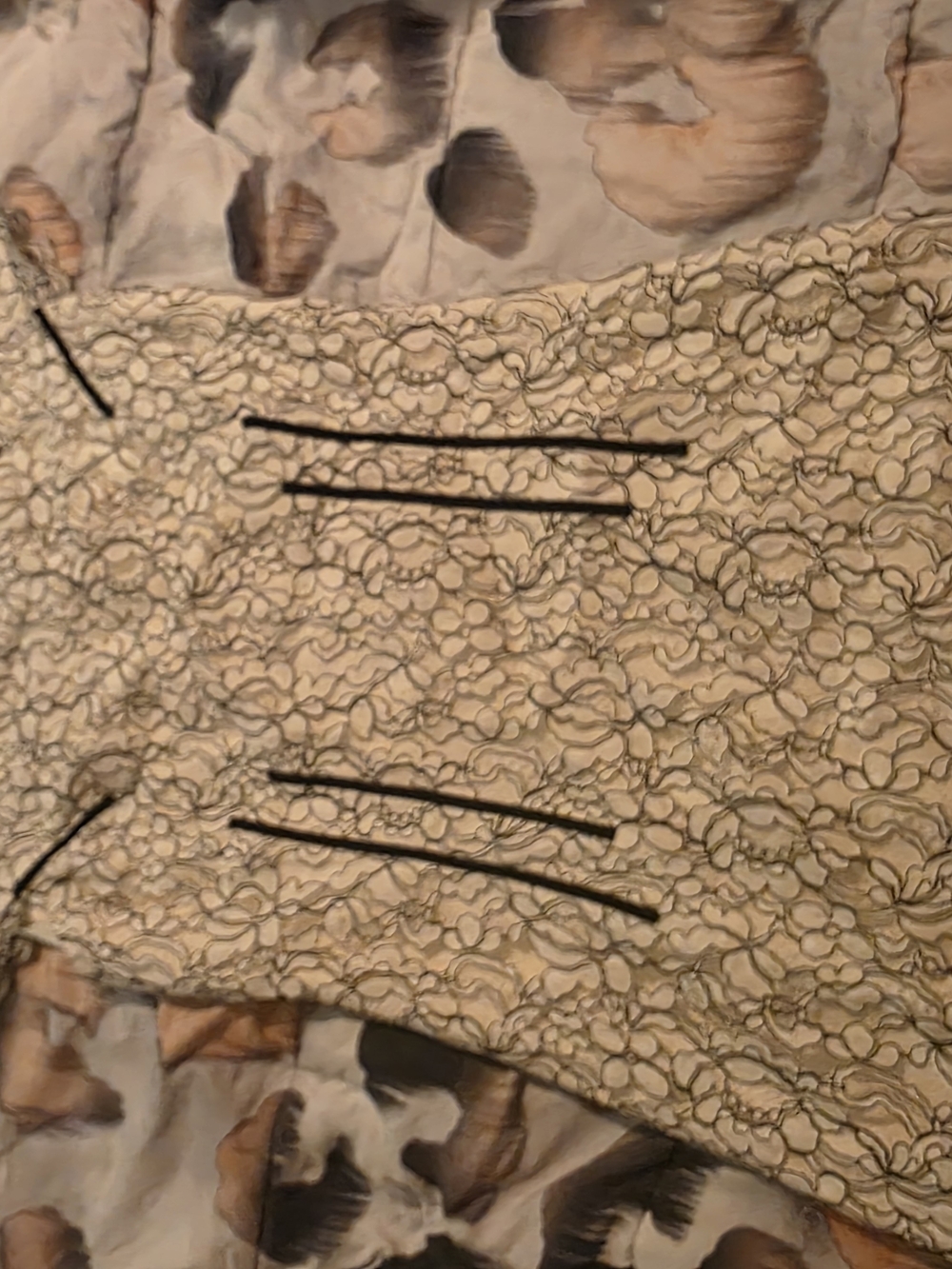 Zang Toi Cream Lace Dress with Black Embroidery